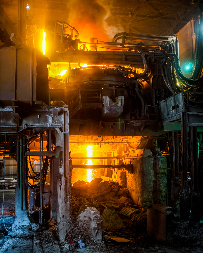 The final phase of steel melting where final temperature and rough chemistry are achieved.

Some industrial shots from a steel mill that I am quite amazed at because they are jpgs and not from RAW.  I could have gotten more out of them from RAW captures -- but this is more than I expect from a JPG.  The shots have been tweaked in Lightroom.

Fujifilm X100.

Please like my Facebook Artists page: <a href=
