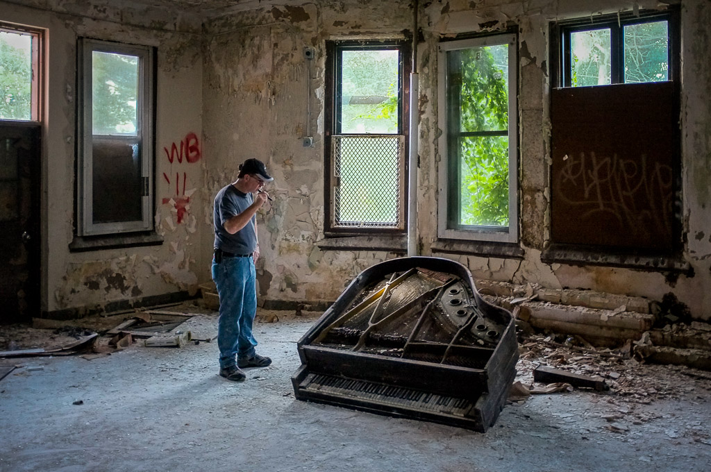 My brother Mike and I went on an urbex trip together to an asylum I've visited before.  I needed a certain shot I'd done before but as something I could print larger foro the music venue.  Getting into and out of this place is part of the adventure and we had a blast.  Mike has never come with me on one of these before.

Please like my Facebook Artists page: <a href=