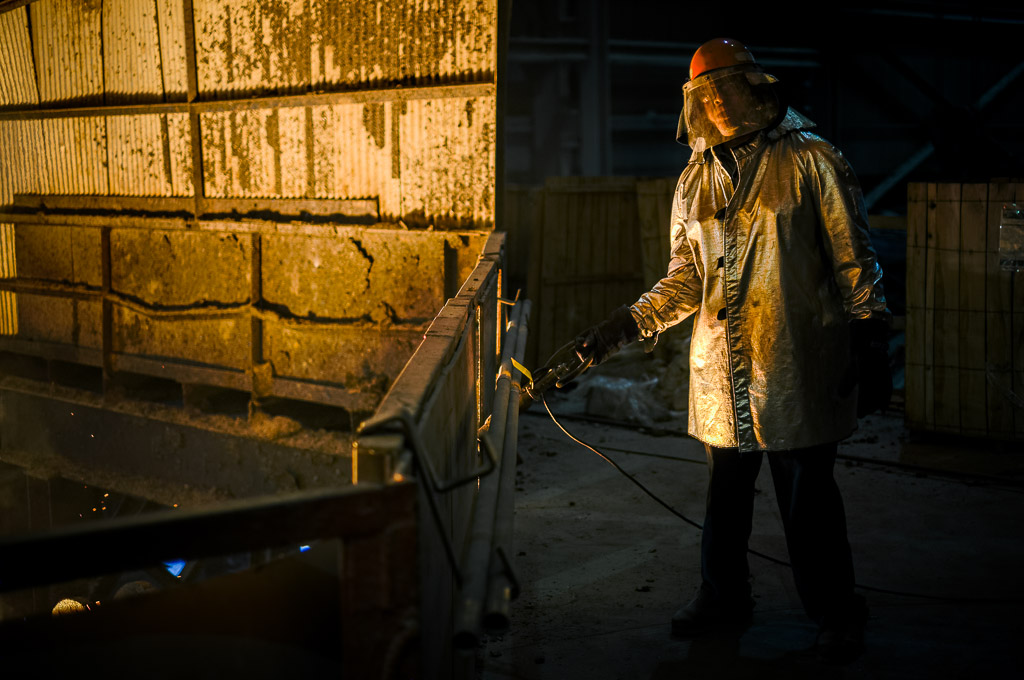 A tech at the ladle metallurgy station makes a measurement of the steel temperature and oxygen content using a special probe.

So, it's over.

The steel mill where I've worked for 22 years has closed the 